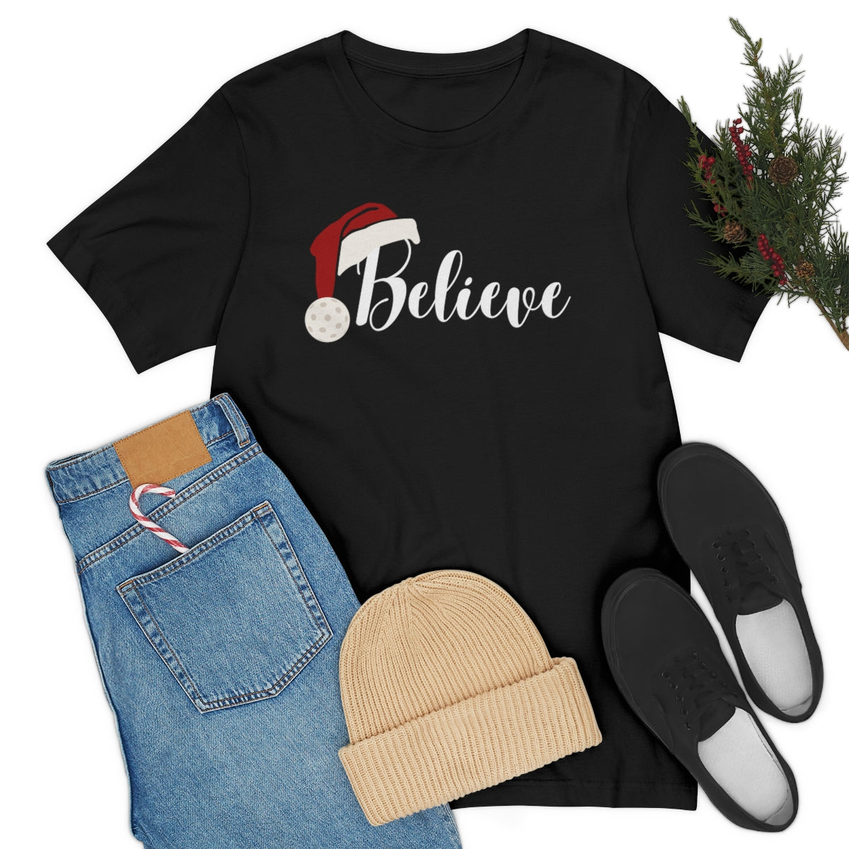 Pickleball Christmas Unisex Jersey Short Sleeve Tee - Santa Believe Design