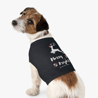 Pickleball Pet Dog Christmas T-Shirt - Merry & Bright Design