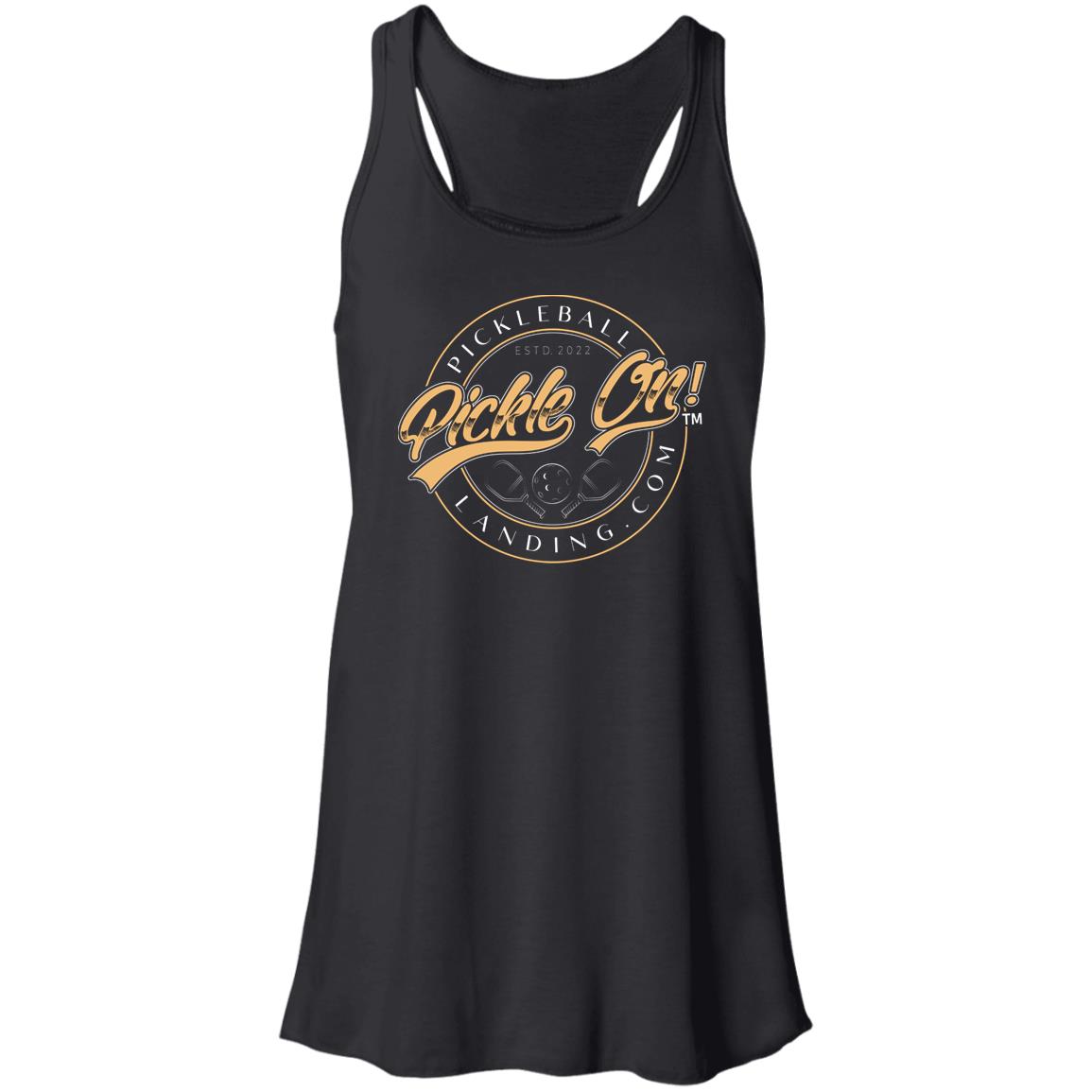 Women's Flowy Pickleball Racerback Athletic Tank - Pickle On! Retro Design - Black