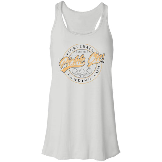 Women's Flowy Pickleball Racerback Athletic Tank - Pickle On! Retro Design - White