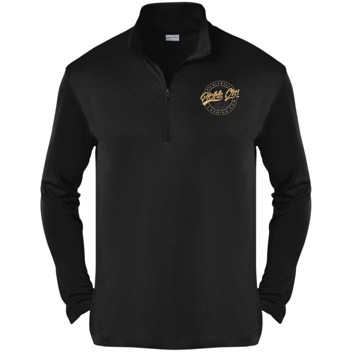 Men's Pickleball Competitor 1/4-Zip Athletic Pullover - Retro Pickle On! Design - Black