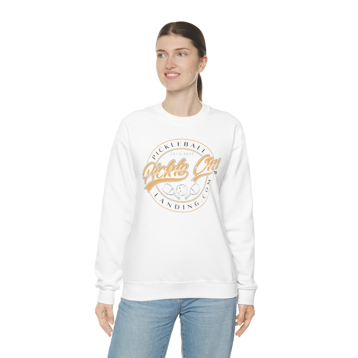 Pickleball Unisex Heavy Blend™ Crewneck Sweatshirt - Retro Pickle On! Design