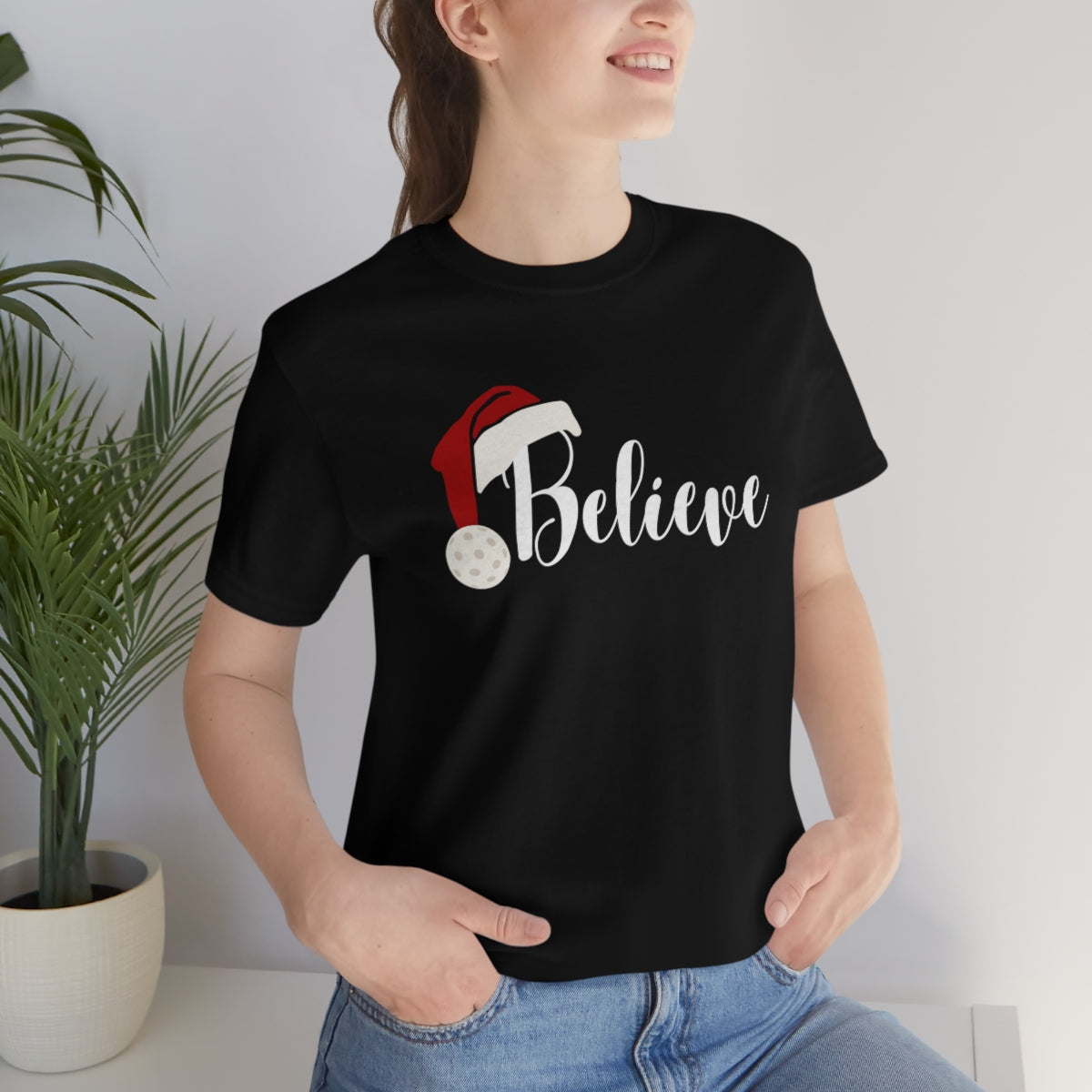 Pickleball Christmas Unisex Jersey Short Sleeve Tee - Santa Believe Design